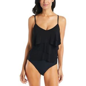 Beyond Control Swimwear Womens  Solid Essentials Geometric Overlay One Piece